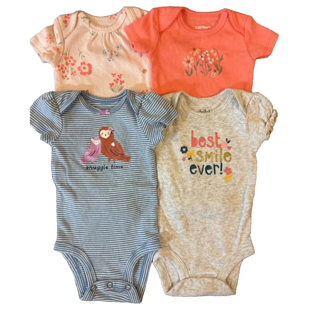 Carters Baby Girl Newborn Outfits Tee Shirts Bodysuits Clothes Smile Snuggles‎